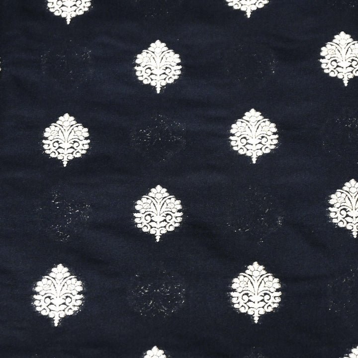 Black Color Katan Silk Zari Buti Brocade Fabric