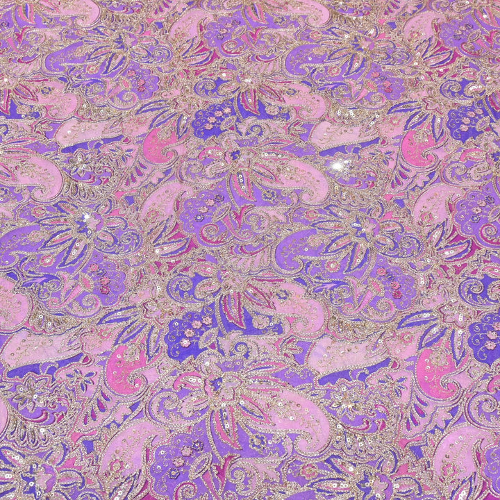 Viscose Georgette  Position Prints, Zari Sequin Embroidery Fabrics