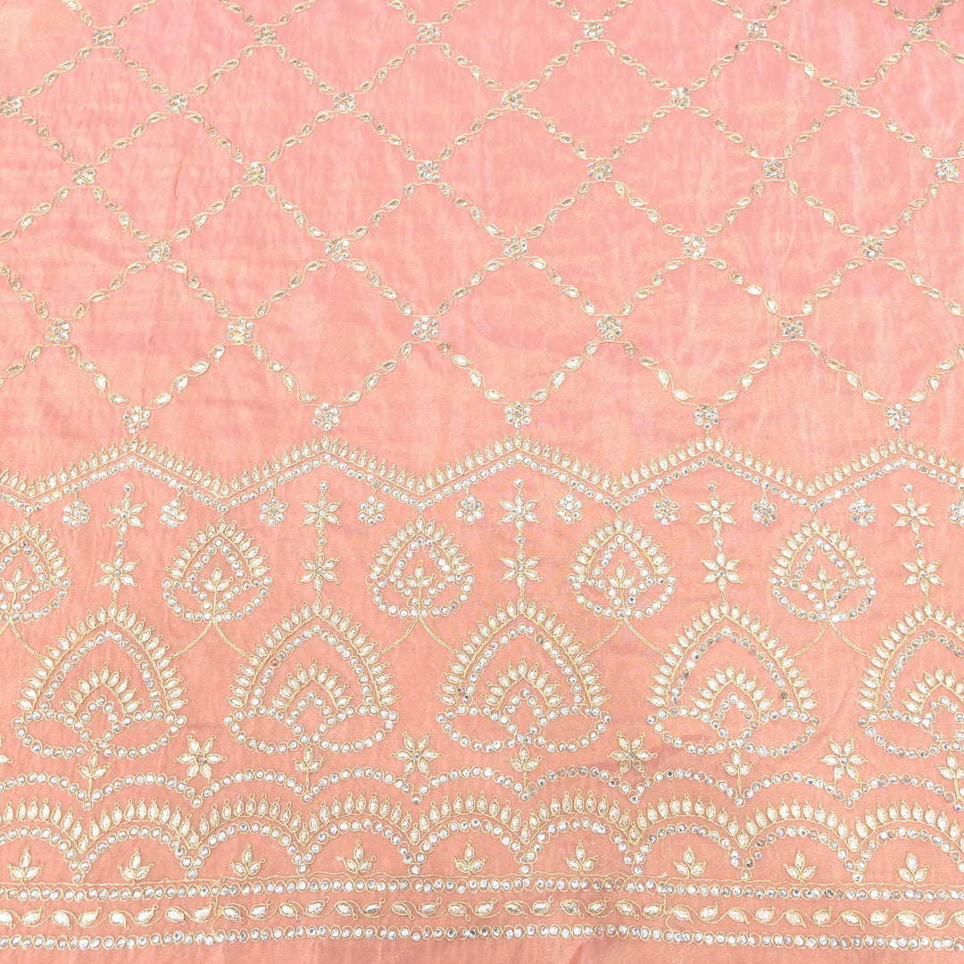 Tissue Zari With Stone Hand Embroidery Fabrics