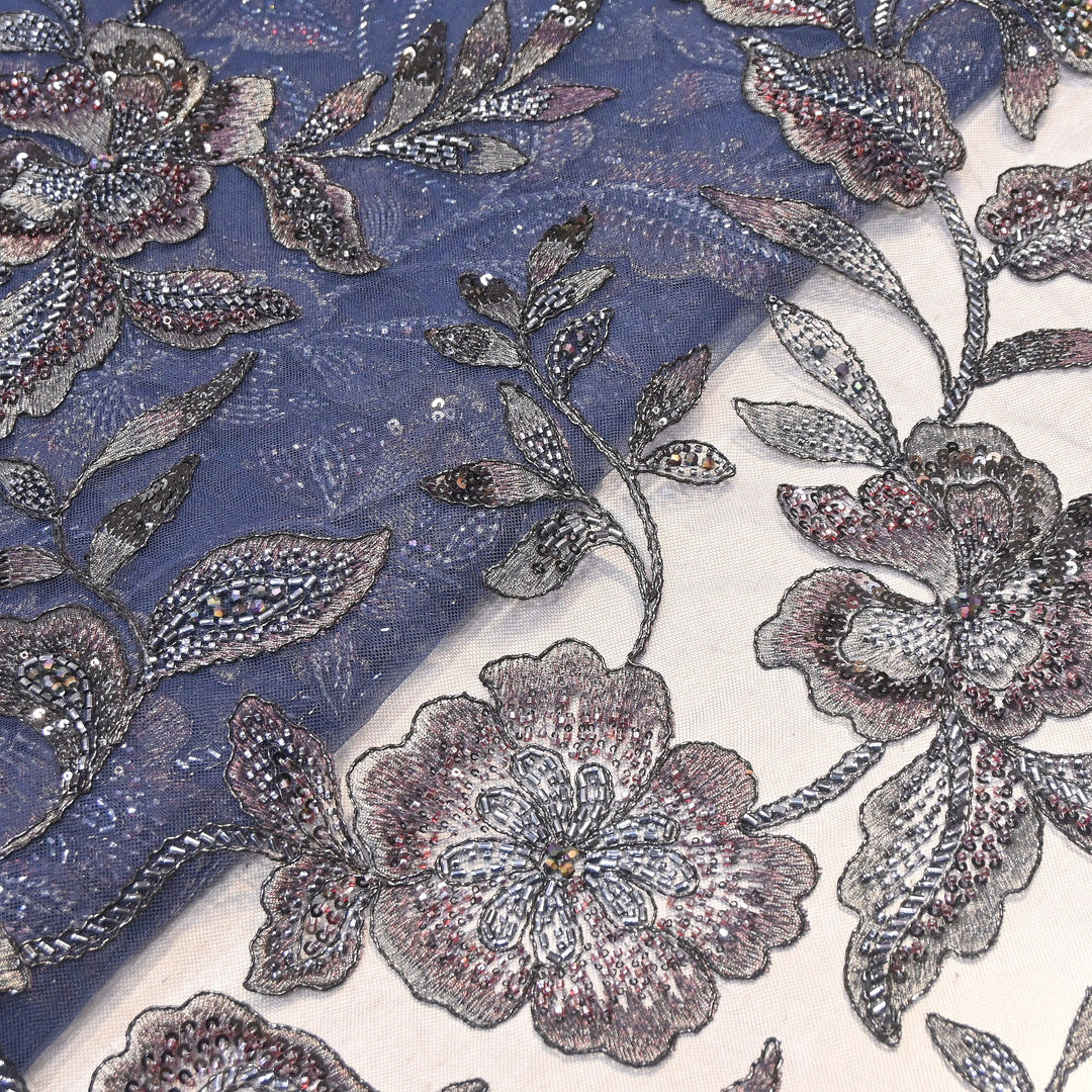 Premium Heavy Floral Beaded & Sequin Embroidery Net Fabric- 8828560-01