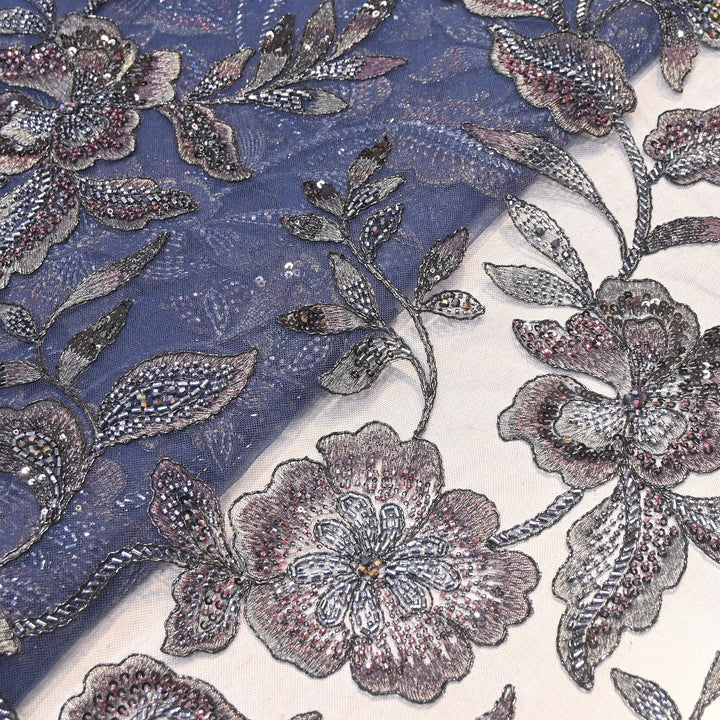Premium Heavy Floral Beaded & Sequin Embroidery Net Fabric- 8828560-01
