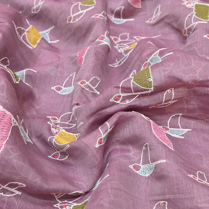Mauve Mul Chanderi Sequins Embroidery.