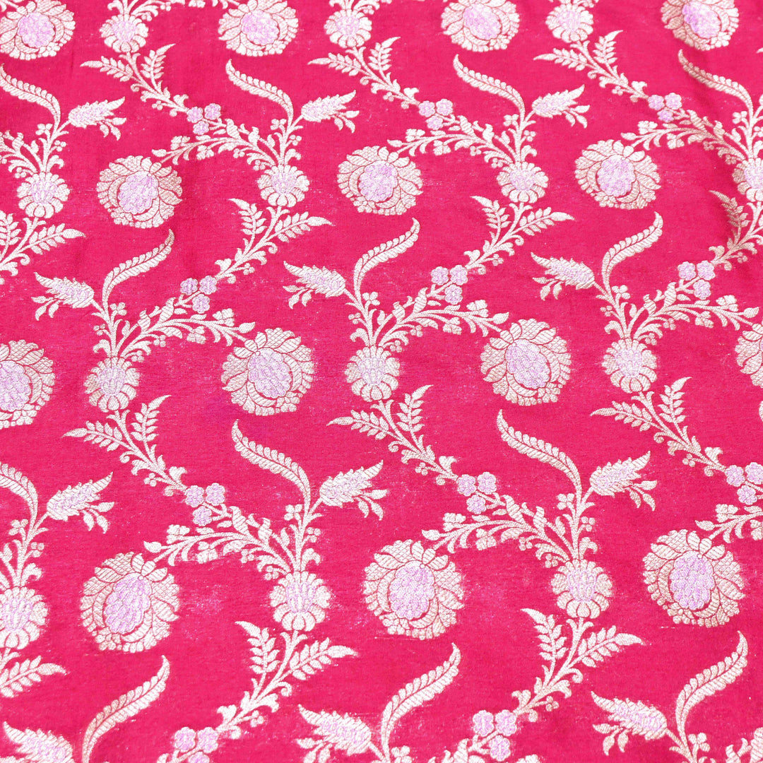 Hot Pink & Antique Gold Floral Brocade Fabric.