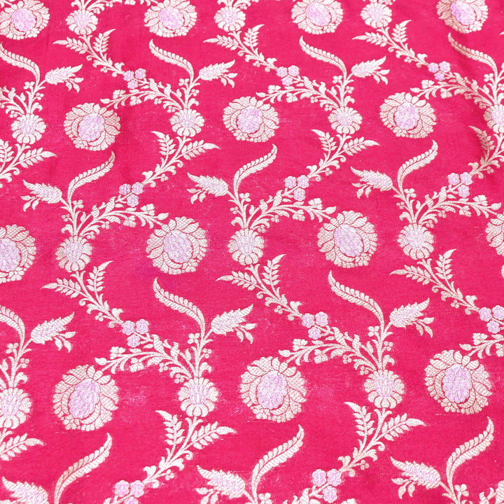 Hot Pink & Antique Gold Floral Brocade Fabric.