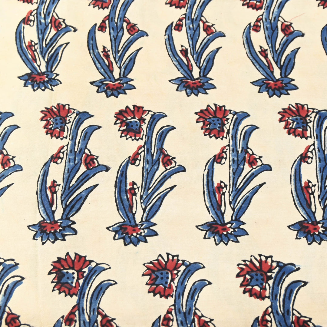 Off White with Navy Blue Modal Satin Fabric in Digital Print.