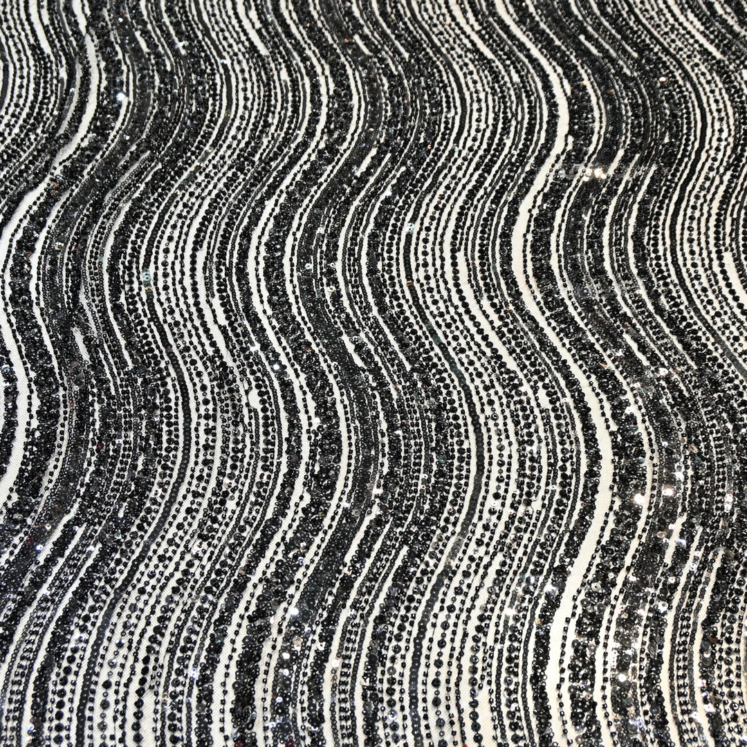 Black Color Luxury Imported Heavy Cut Dana & Sequins Embroidered Net Designer Fabric ED1533-1F