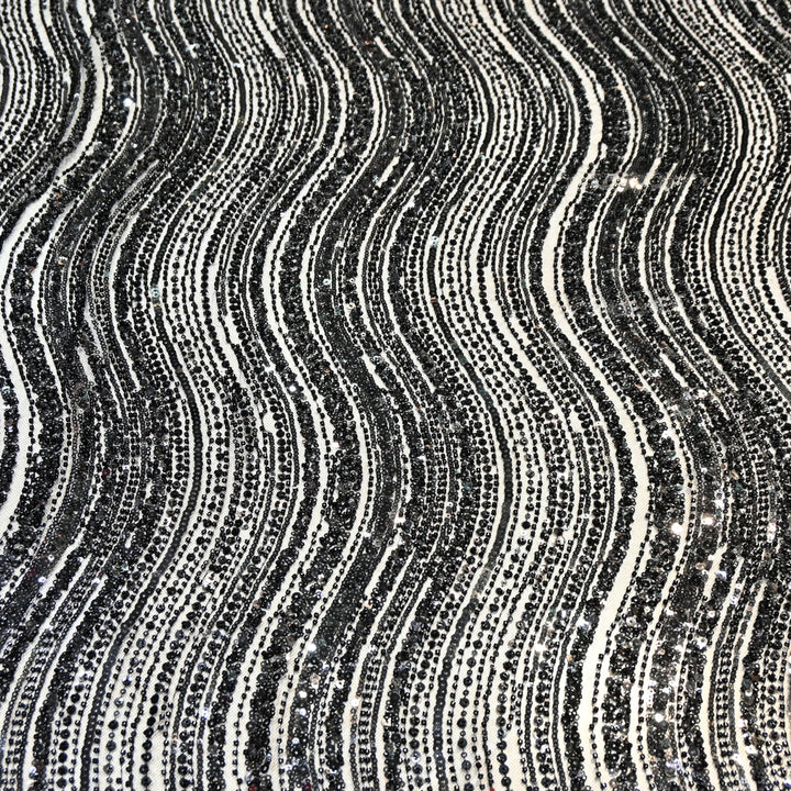 Black Color Luxury Imported Heavy Cut Dana & Sequins Embroidered Net Designer Fabric ED1533-1F