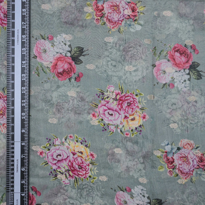 Sage Green Silk Chanderi Zari Print.| 248-389S