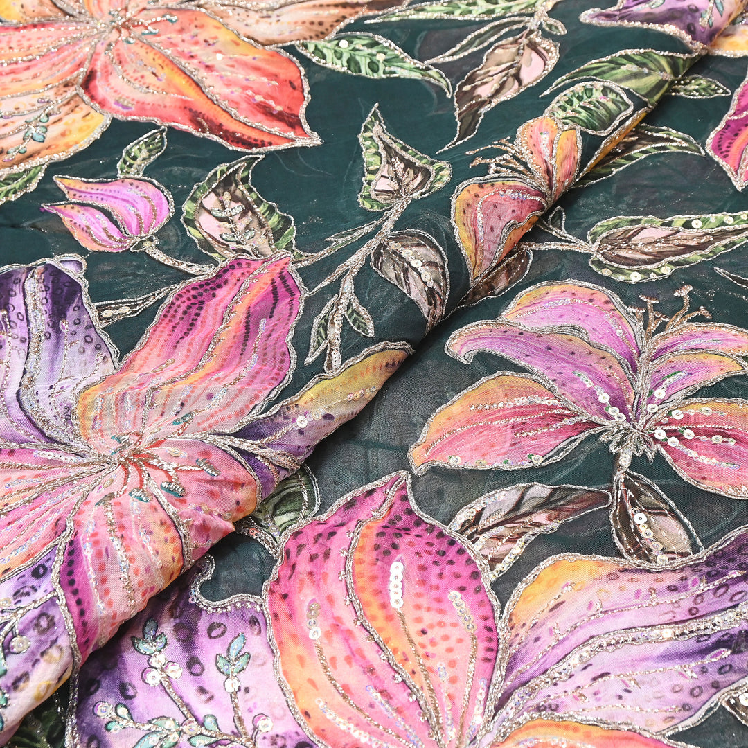 Premium Viscose Organza Position Print Zari & Sequins Embroidery Fabric – Designer Fabric SWP209-1