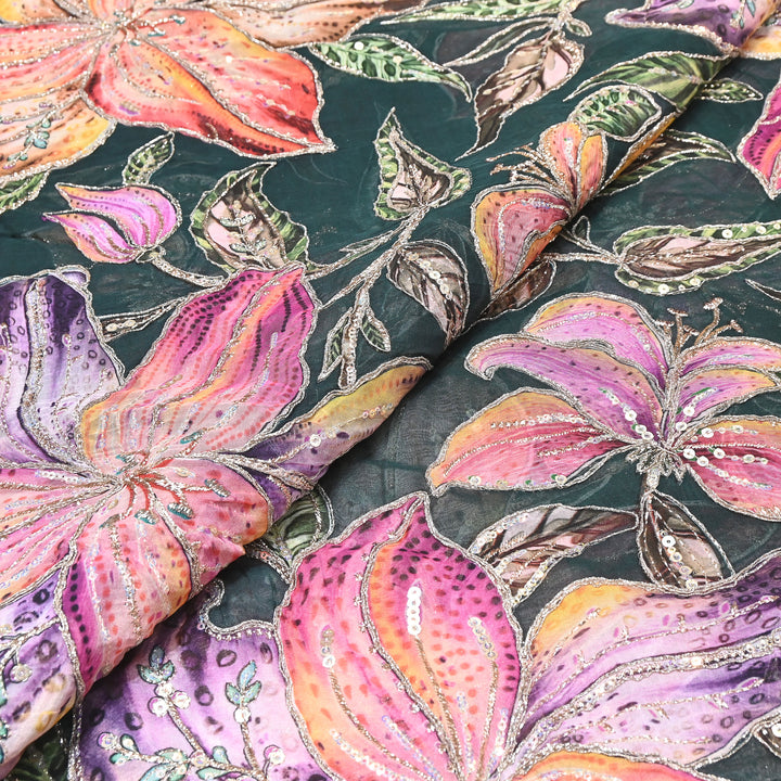 Premium Viscose Organza Position Print Zari & Sequins Embroidery Fabric – Designer Fabric SWP209-1
