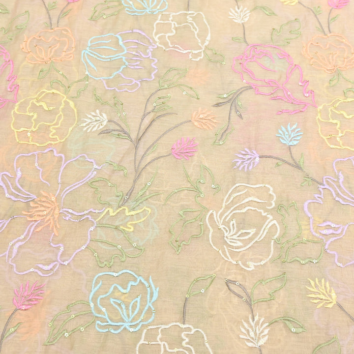 Nude Sand Mul Chanderi Fabric with allover Thread Embroidery.