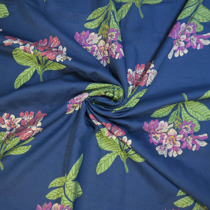Midnight Bloom Deep Blue Floral Cotton Printed Fabric