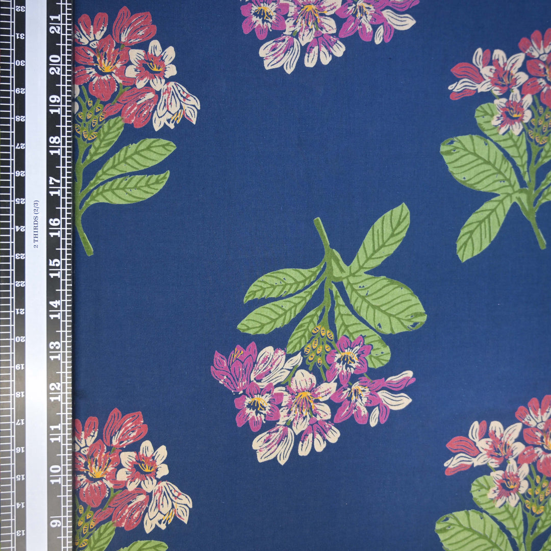 Midnight Bloom Deep Blue Floral Cotton Printed Fabric