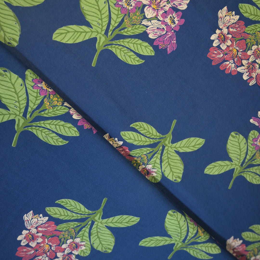 Midnight Bloom Deep Blue Floral Cotton Printed Fabric