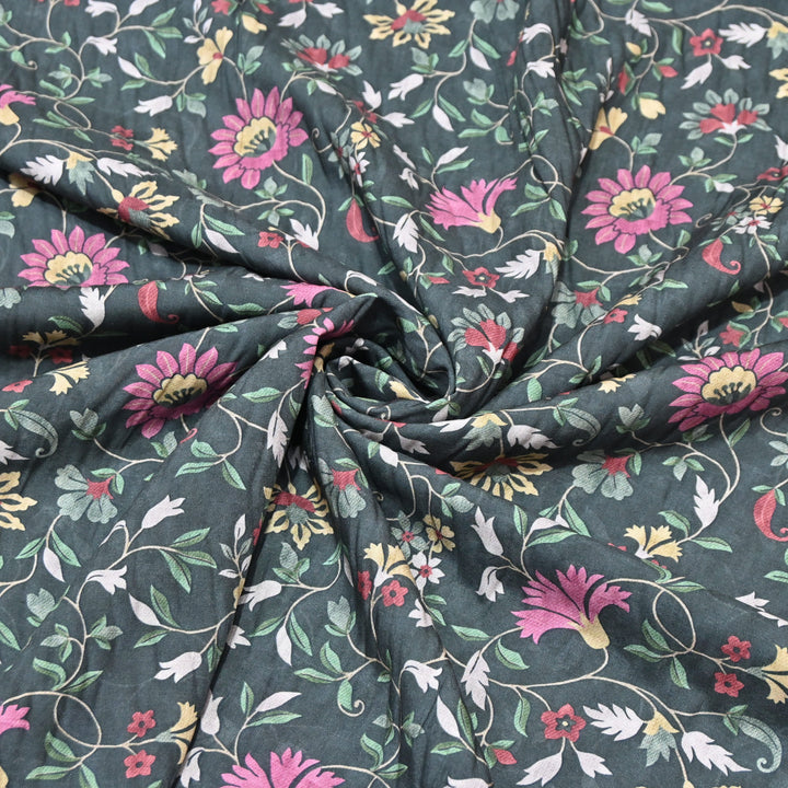 Bottle Green Omura Cotton Floral Vine Print