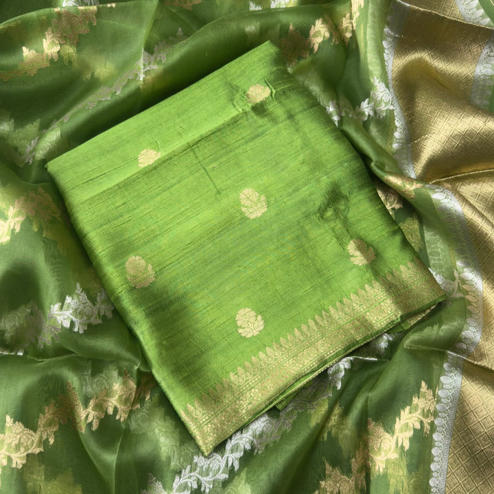 Pure Dupion Silk & Banarasi Unstitched Suit Set | AS0033