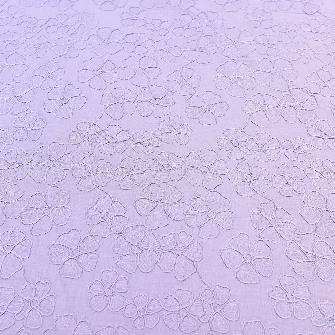 Pastel Lavender Color Cotton Floral Thread Embroidery Fabric – Soft Designer Embroidered Cotton Fabric 0AT112-3