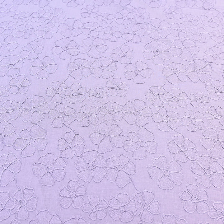 Pastel Lavender Color Cotton Floral Thread Embroidery Fabric – Soft Designer Embroidered Cotton Fabric 0AT112-3
