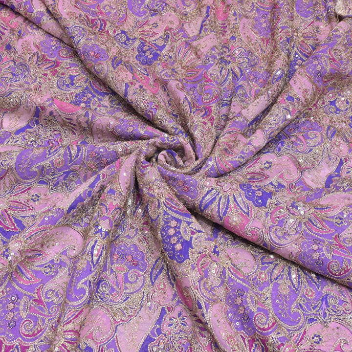 Viscose Georgette  Position Prints, Zari Sequin Embroidery Fabrics