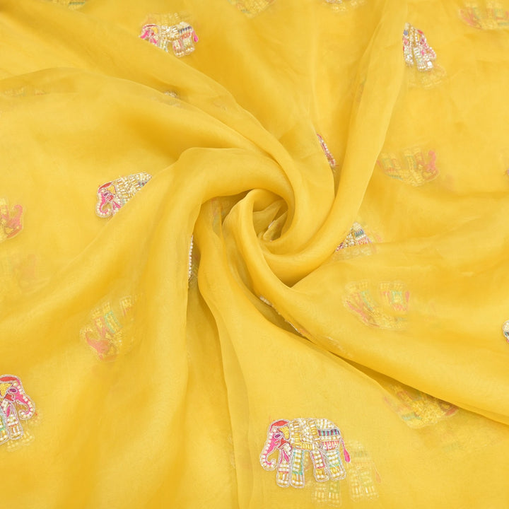 Dyed Silk Organza Moti With Zari Embroidery Fabrics