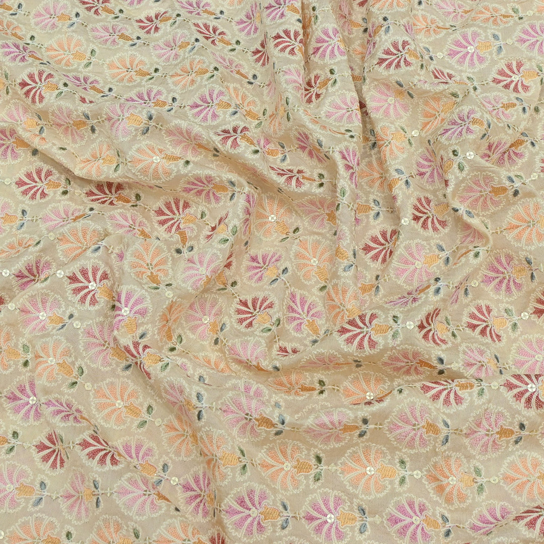 Dola Silk Thread With Sequins Embroidery Fabrics