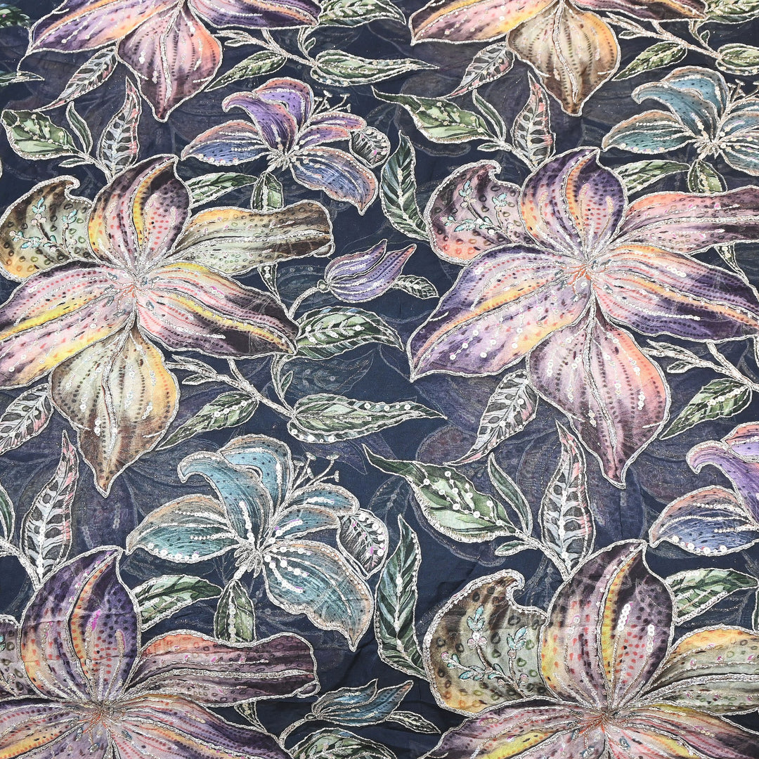 Premium Viscose Organza Position Print Zari & Sequins Embroidery Fabric – Designer Fabric SWP209-2
