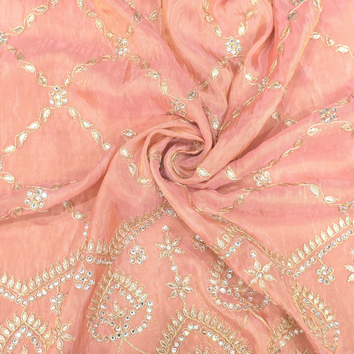 Tissue Zari With Stone Hand Embroidery Fabrics