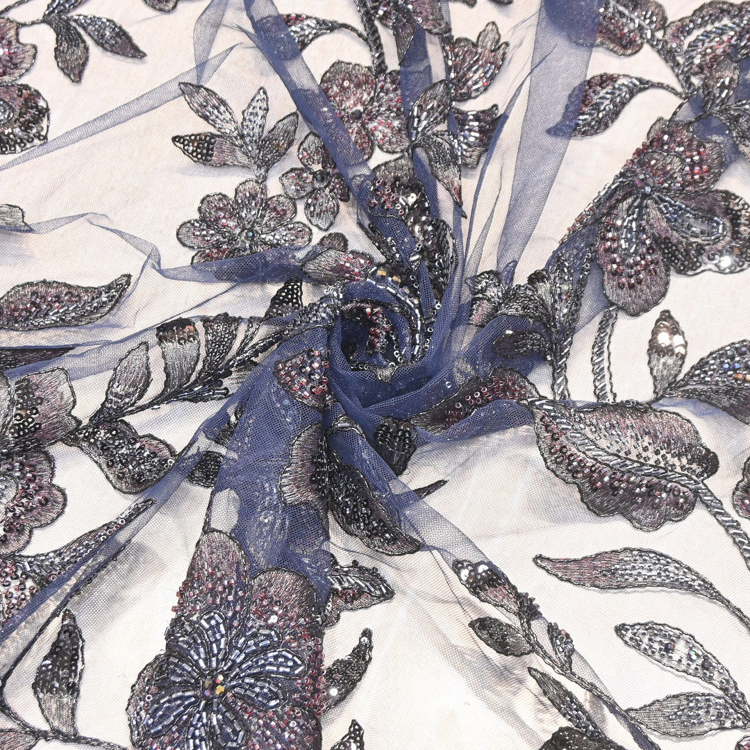Premium Heavy Floral Beaded & Sequin Embroidery Net Fabric- 8828560-01