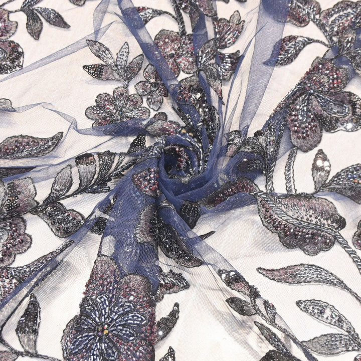 Premium Heavy Floral Beaded & Sequin Embroidery Net Fabric- 8828560-01
