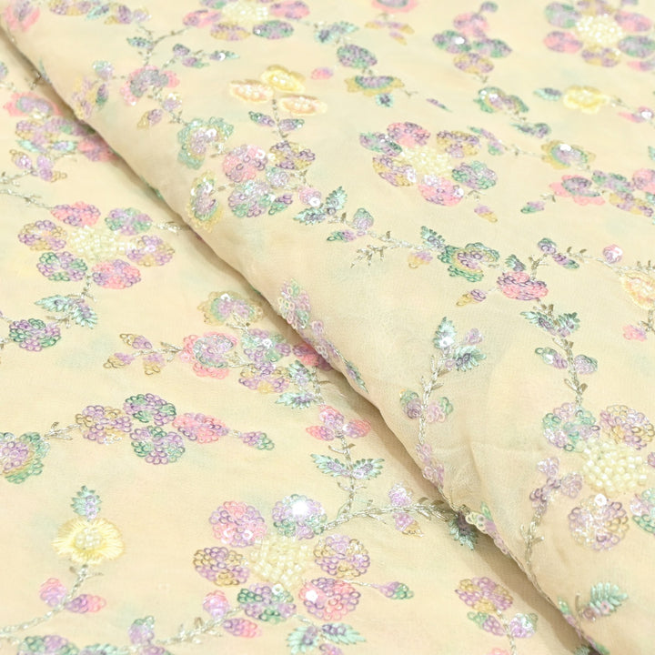 Beautiful Viscose Georgette Multi Sequins And Moti Embroidery Fabrics