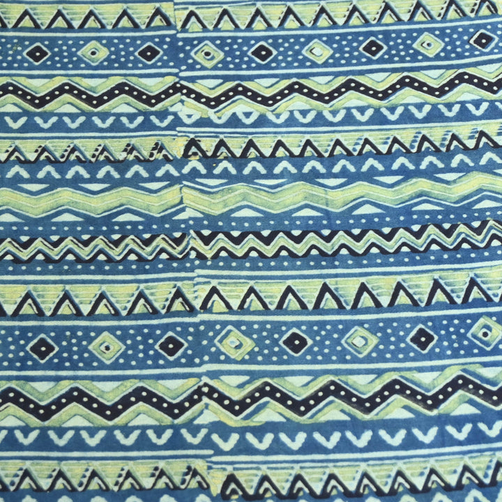 Indigo Blue Modal Satin Fabric in Digital Print.