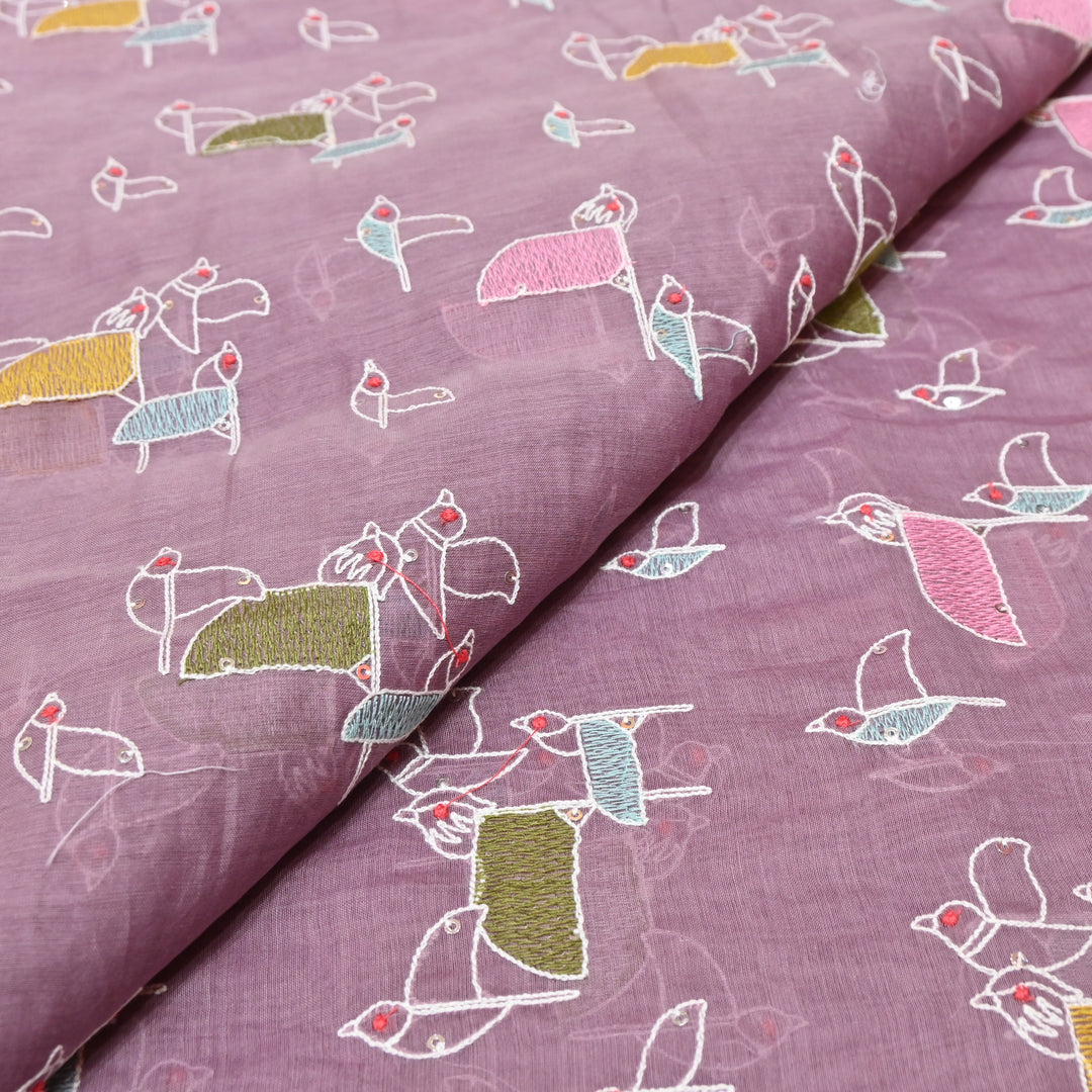 Mauve Mul Chanderi Sequins Embroidery.