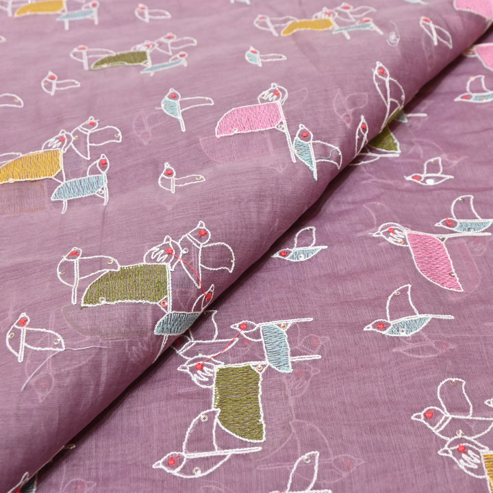 Mauve Mul Chanderi Sequins Embroidery.