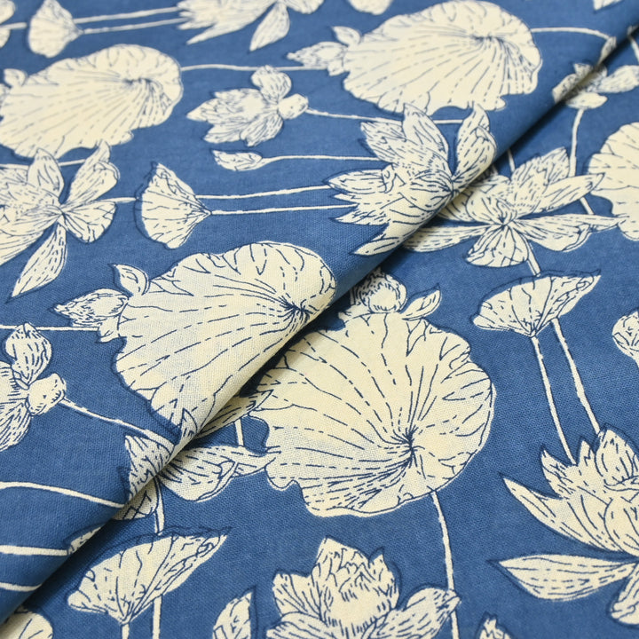 Navy Blue Cotton Linen Print