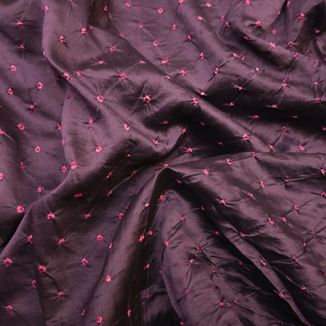 Wine Purple Pure Silk Chanderi Bandhni Fabric | CN-79-1081