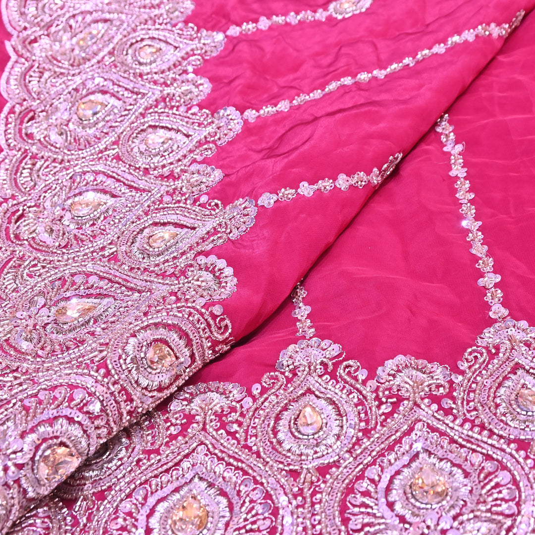 Magenta Fabric with Zari, Cutdana & Sequins Embroidery