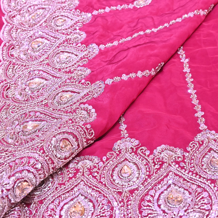 Magenta Fabric with Zari, Cutdana & Sequins Embroidery