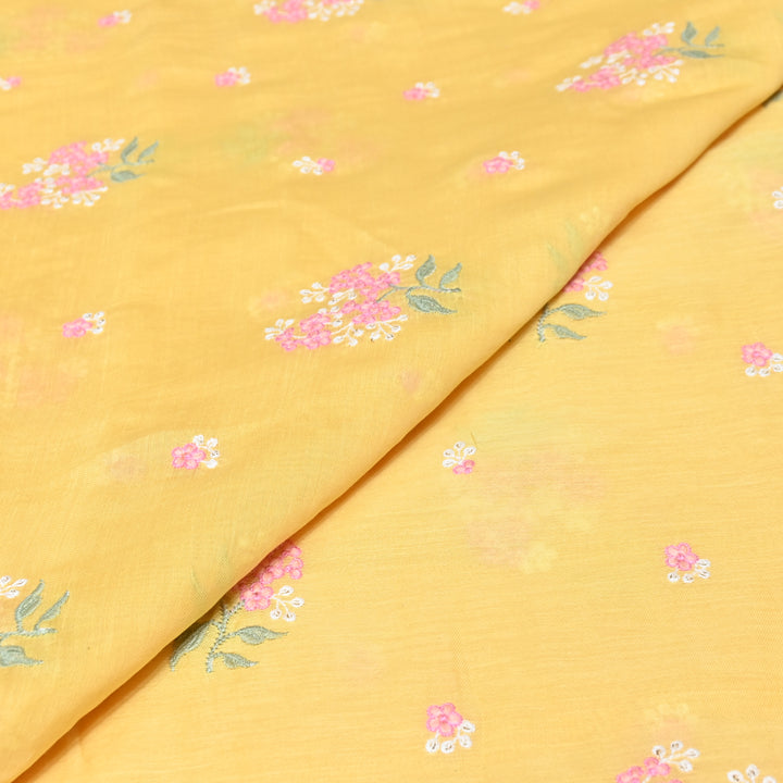 MUSTARD YELLOW COLOR MUL CHANDERI THREAD EMBROIDERY FABRIC - GP4822- 03