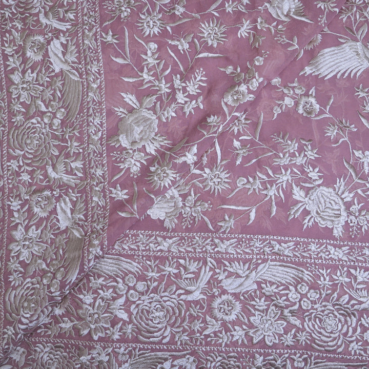 Champagne Beige Georgette with White Thread Embroidery | GGT-7589