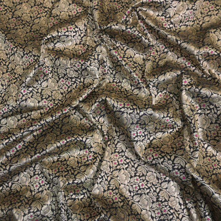 Jet Black Silk Meena Zari Brocade | B-22-190