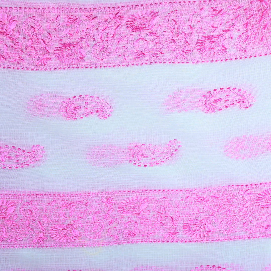 Baby Pink Color Cotton Kota Thread Embroidery Fabric