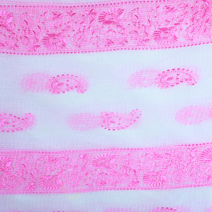 Baby Pink Color Cotton Kota Thread Embroidery Fabric