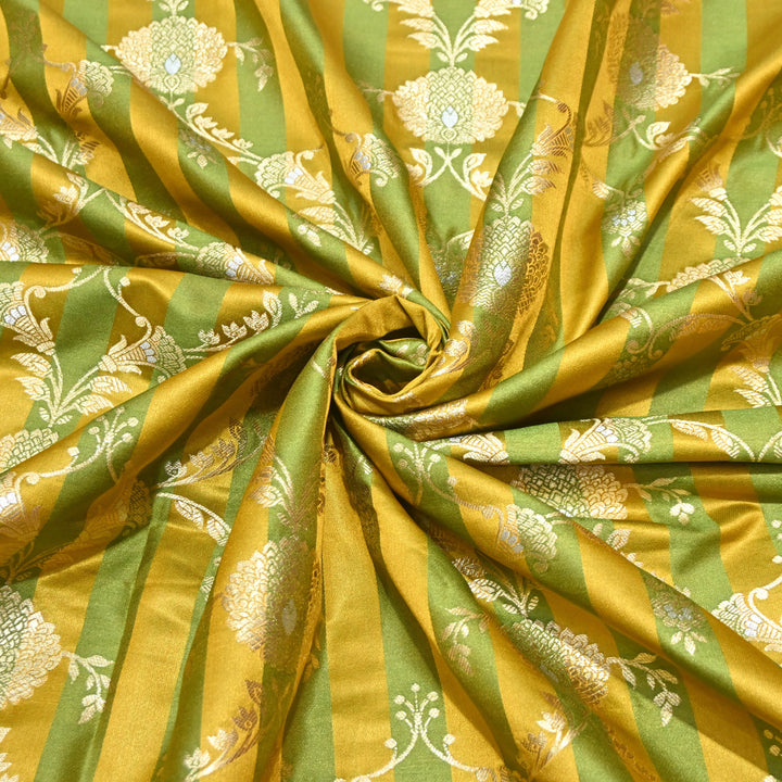 Yellow Green Mina Zari Brocade Fabric