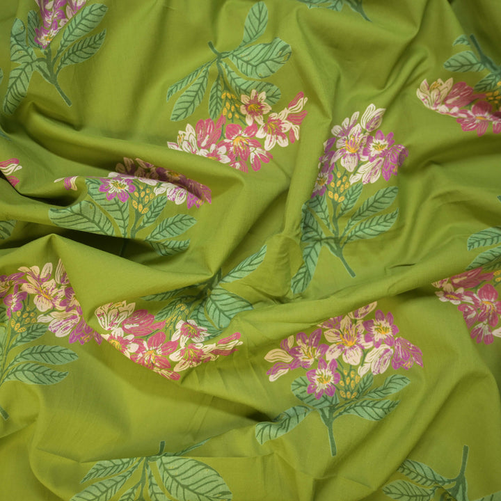 Midnight Bloom Green Floral Cotton Printed Fabric