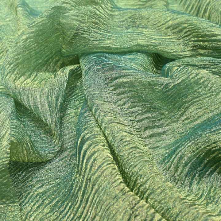 Dark Sea Green Premium Designer Dyed Crush Tissue Fabric with Glossy Finish