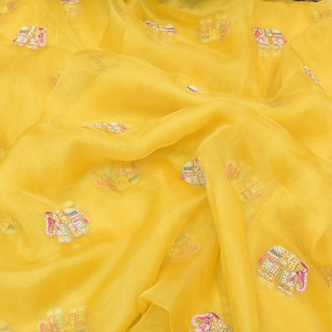 Dyed Silk Organza Moti With Zari Embroidery Fabrics