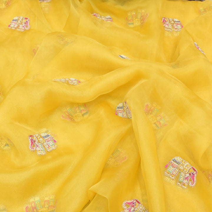 Dyed Silk Organza Moti With Zari Embroidery Fabrics