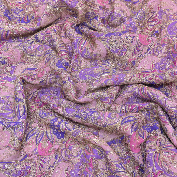 Viscose Georgette  Position Prints, Zari Sequin Embroidery Fabrics