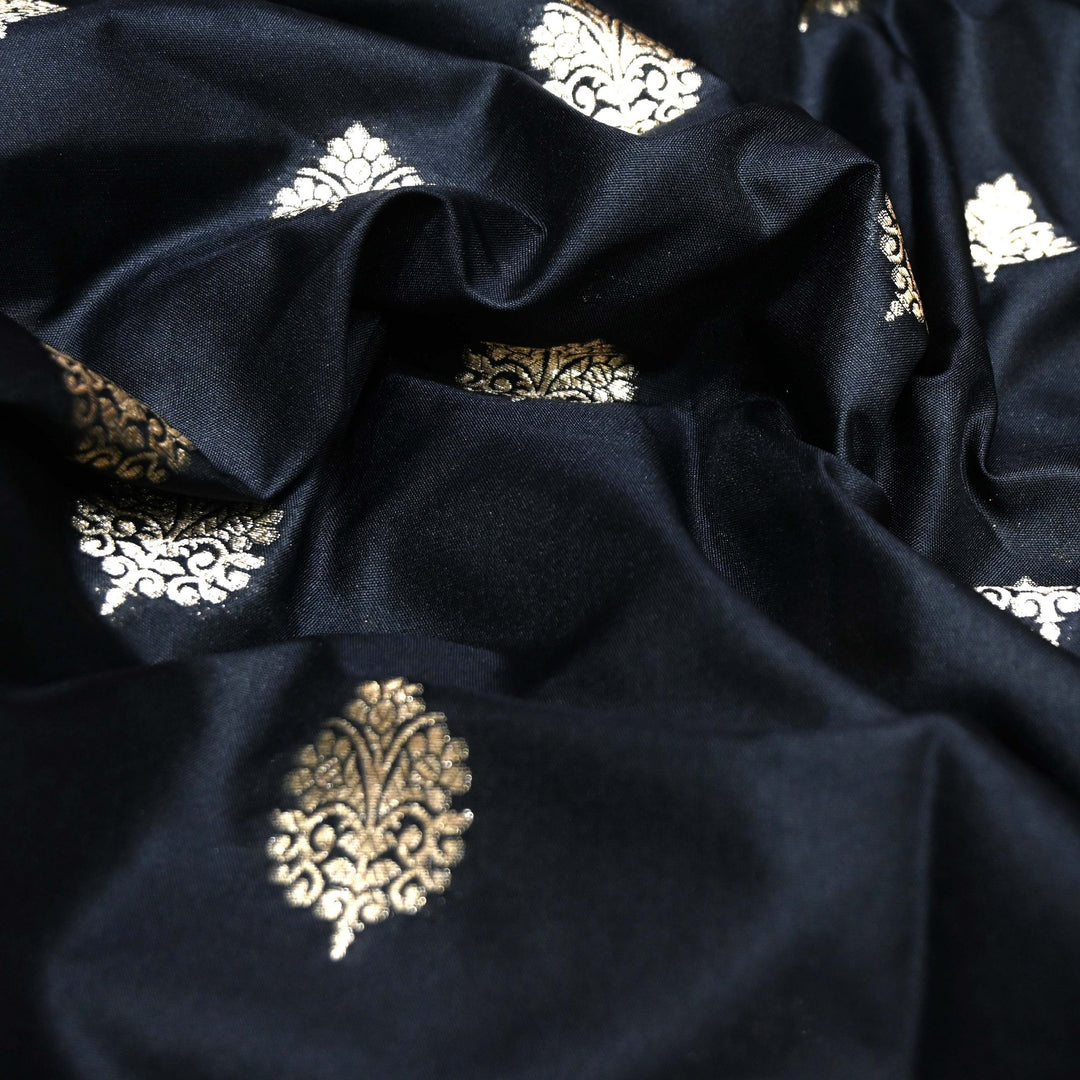 Black Color Katan Silk Zari Buti Brocade Fabric