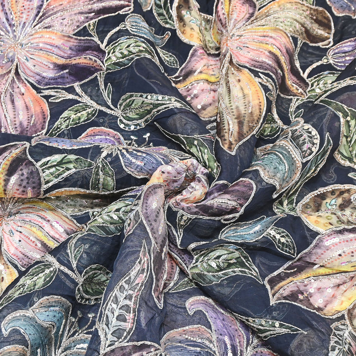 Premium Viscose Organza Position Print Zari & Sequins Embroidery Fabric – Designer Fabric SWP209-2